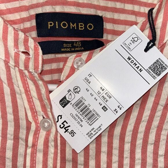 Piombo Seersucker Stripe Orange/White Button Down Shirt(Size 12) - Picture 5 of 9
